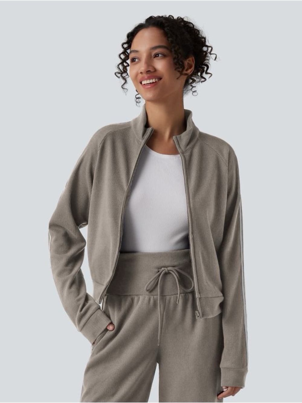 Halara Stand Collar Ribbed Knit Zippered Jacket (see photos for color!)